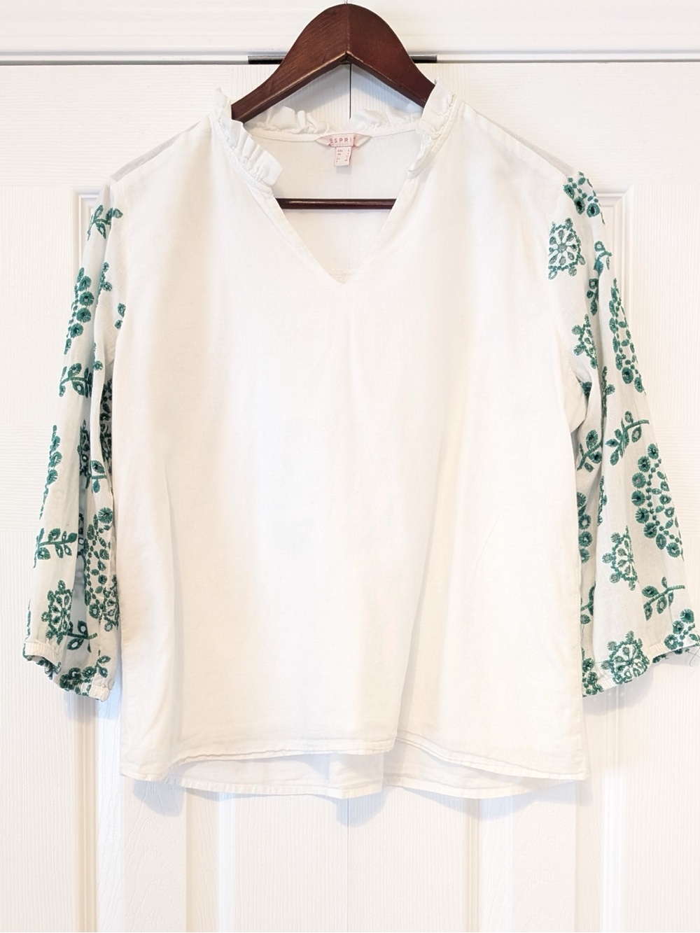 Esprit Green Floral Embroidered Peasant Blouse Size Large